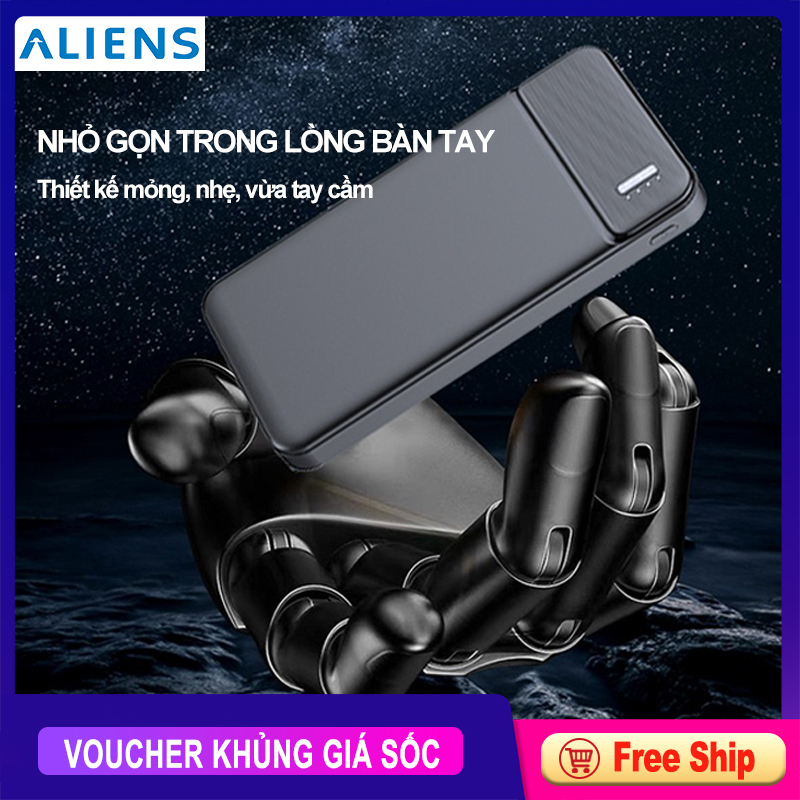 Pin sạc dự phòng 10000mAh, dung lượng thật lớn,2 cổng, đèn báo lượng pin, đường viền cong vừa tay, hàng xuất Âu Mỹ, Nhật, Hàn