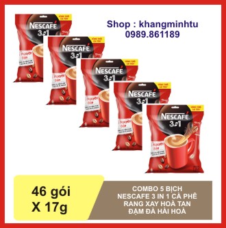 Combo 5 Bịch Cà phê hoà tan Nescafe 3in1 bịch đỏ 782g (46 gói*16g) - Nestle