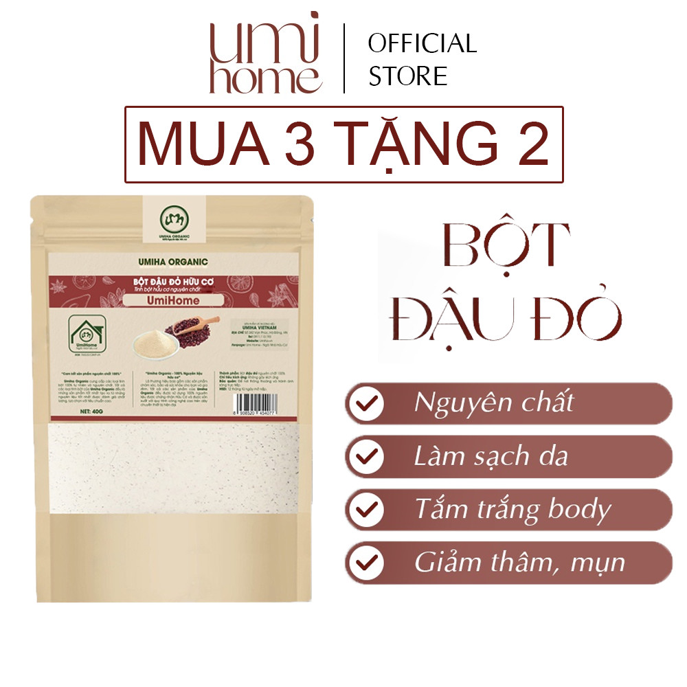 Bột đậu đỏ nguyên chất umihome tắm trắng, tẩy da chết face & body | 40g