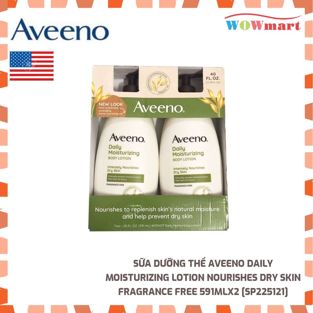 Sữa dưỡng thể Aveeno Daily Moisturizing Lotion Nourishes Dry Skin Fragrance Free 591mlx2 -