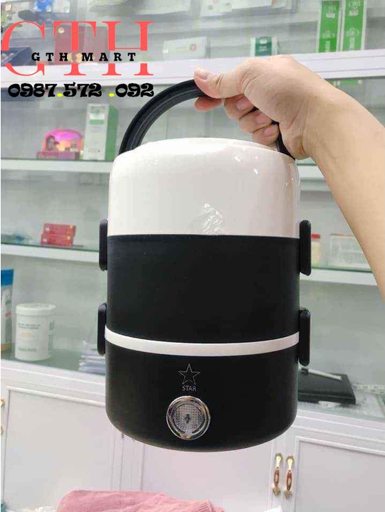 Cặp lồng ủ cơm 3 tầng inox cắm điện- cặp lồng giữ nhiệt-gth mart