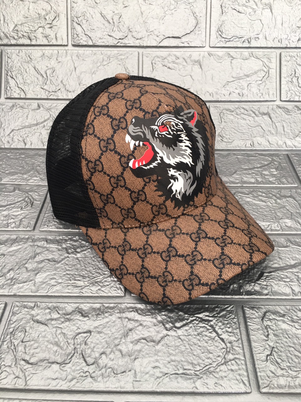 Mũ lưỡi trai lưới in hình đầu sói - L5 (màu nâu)