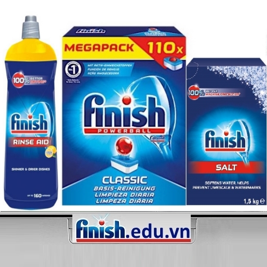 viên rửa bát finish 110 viên + muối finish 1.5kg + Nước làm bóng finish 750ml dùng cho máy rửa bát