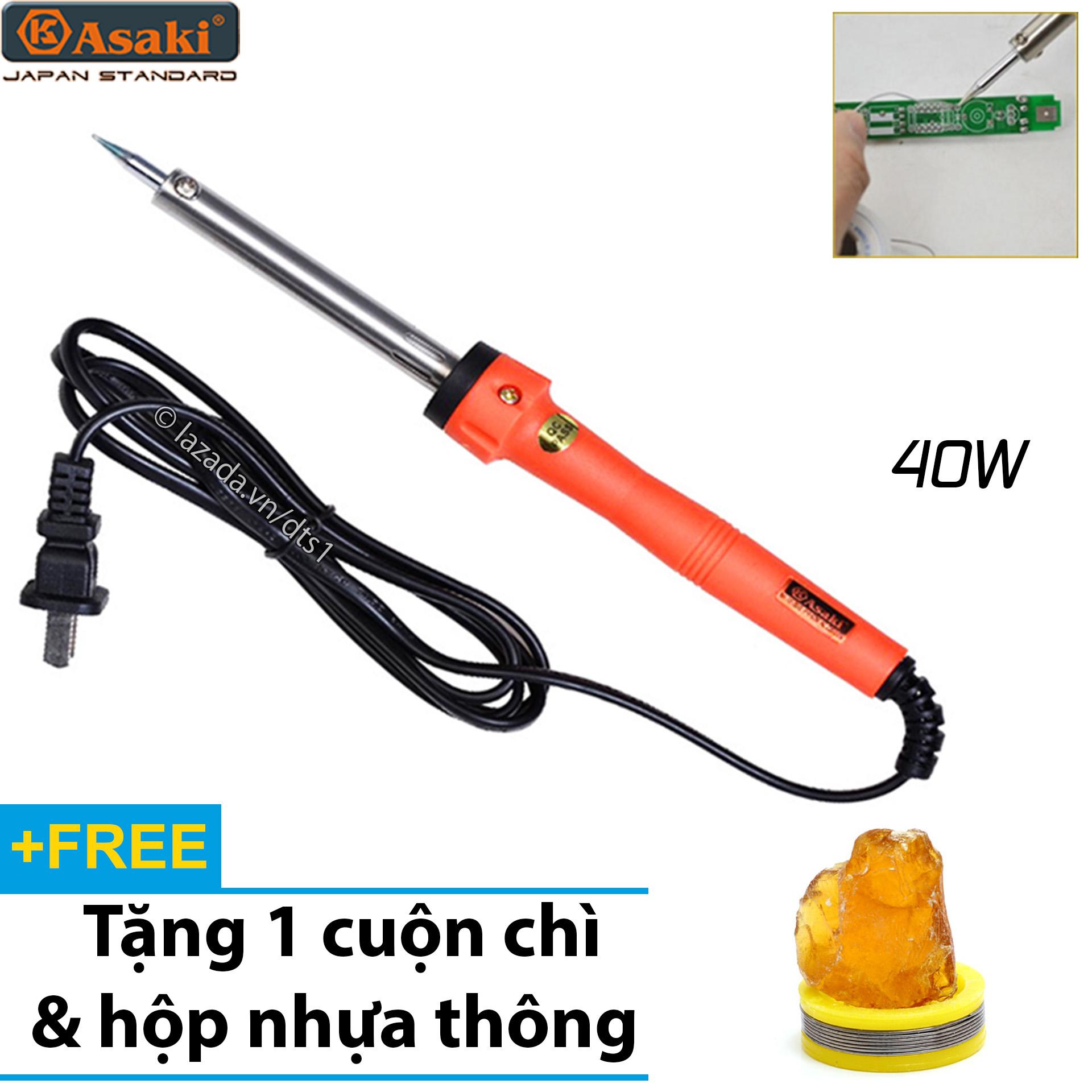 Mỏ hàn chì - Mỏ hàn thiếc 40W Asaki - Mối hàn đẹp, dễ sử dụng - Tặng 1 cuộn thiếc và 1 hộp nhựa thông - Bảo hành 3 tháng (Công ty)