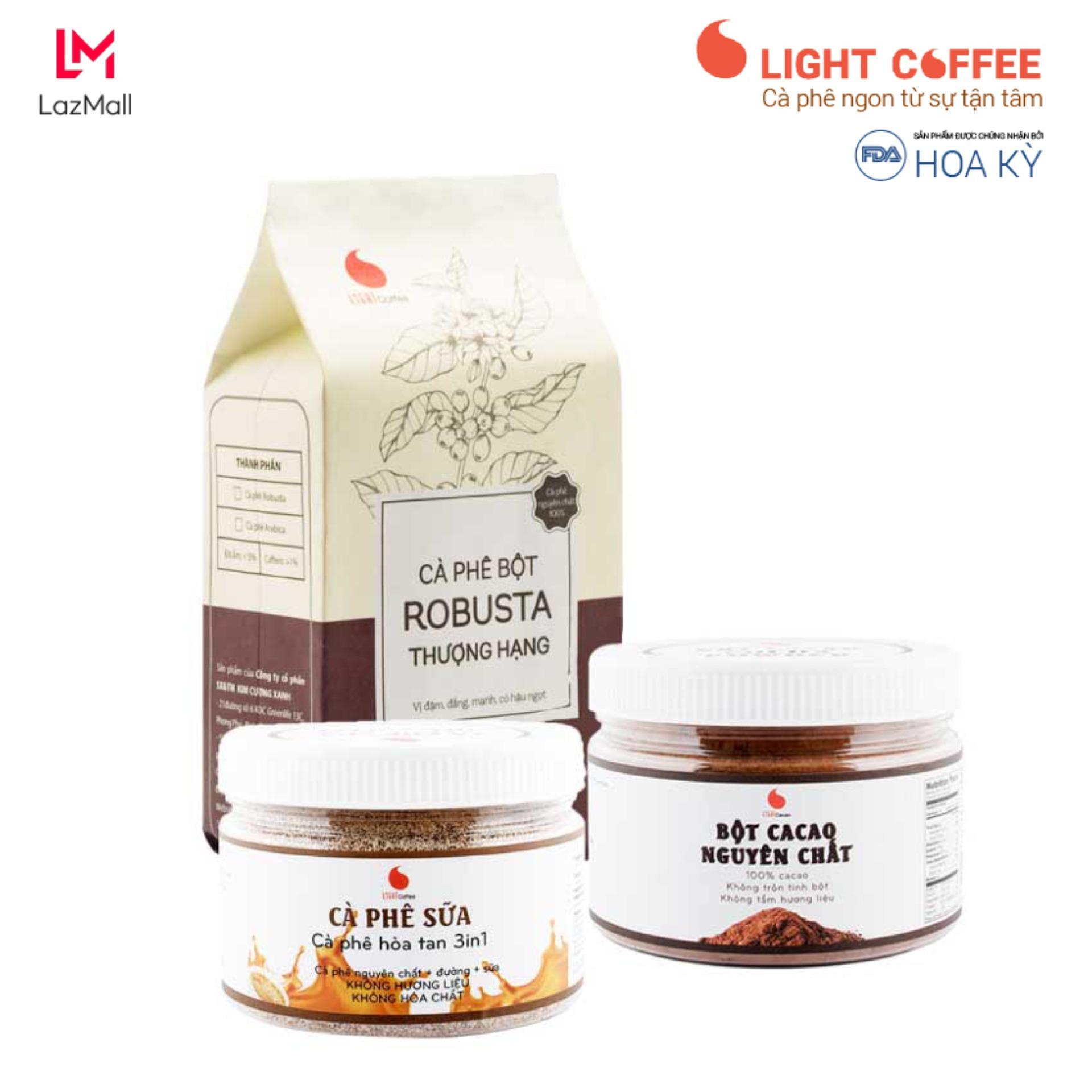 Combo tiết kiệm 1, cà phê Thượng hạng 100g, cà phê sữa 230g, cacao nguyên chất 150g - Light Coffee
