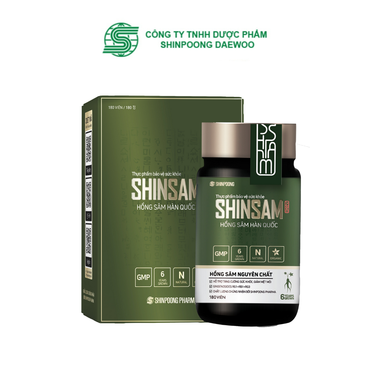 Viên Uống Hồng Sâm Hàn Quốc 6 Năm Tuổi - Hỗ trợ tăng cường sức khỏe, tăng sức đề kháng, bổ sung năng lượng, giảm mệt mỏi - SHINSAM Korean Red Ginseng Hộp 180v Shinpoong