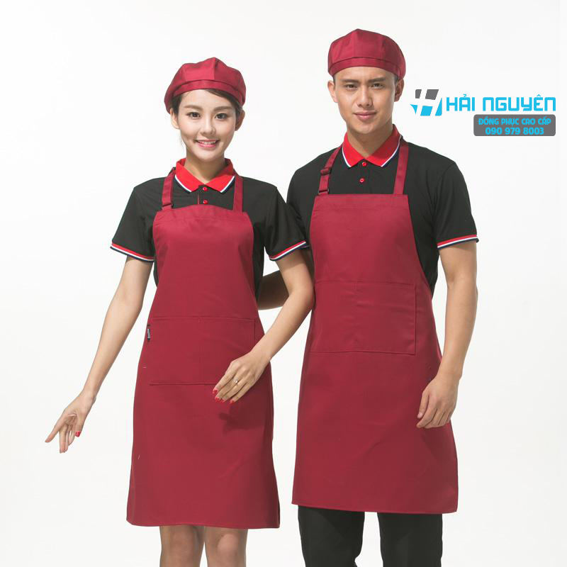 Tạp dề yếm phục vụ cao cấp đỏ đô