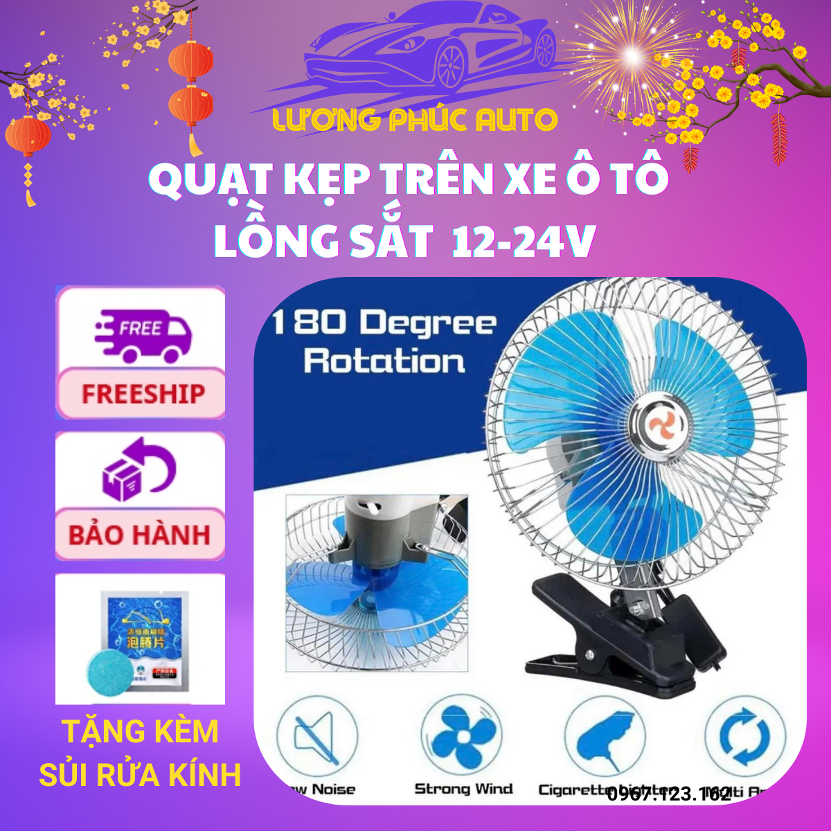 Quạt kẹp lồng sắt xanh 12v hoặc 24v kẹp trên ô tô
