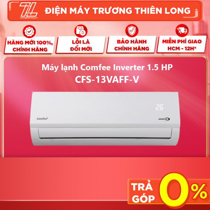 Máy Lạnh Comfee Inverter 1.5 Hp CFS-13VAFF-V - [HCM] [Trả Góp] - Active Clean mode - Chế độ tự làm sạch dàn lạnh, kháng khuẩn Sleep mode - Chế độ ngủ - GIAO HÀNG TOÀN QUỐC - NGOÀI HCM TÍNH PHÍ