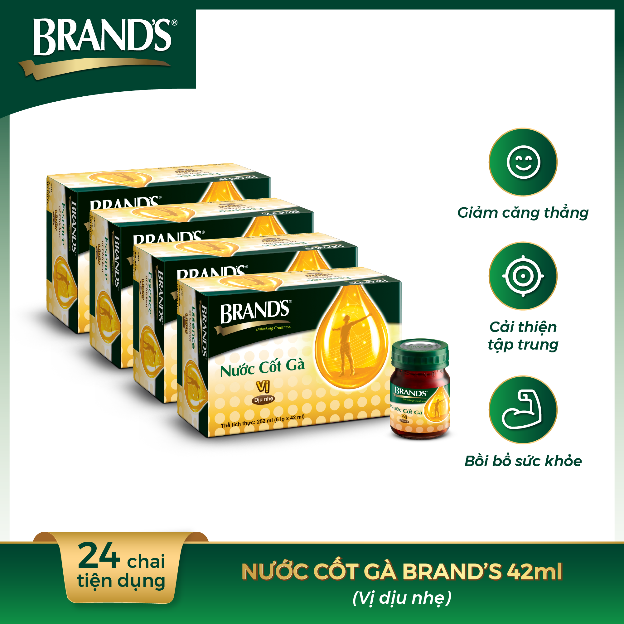 Combo 4 hộp 6 chai nước cốt gà brand's vị dịu nhẹ
