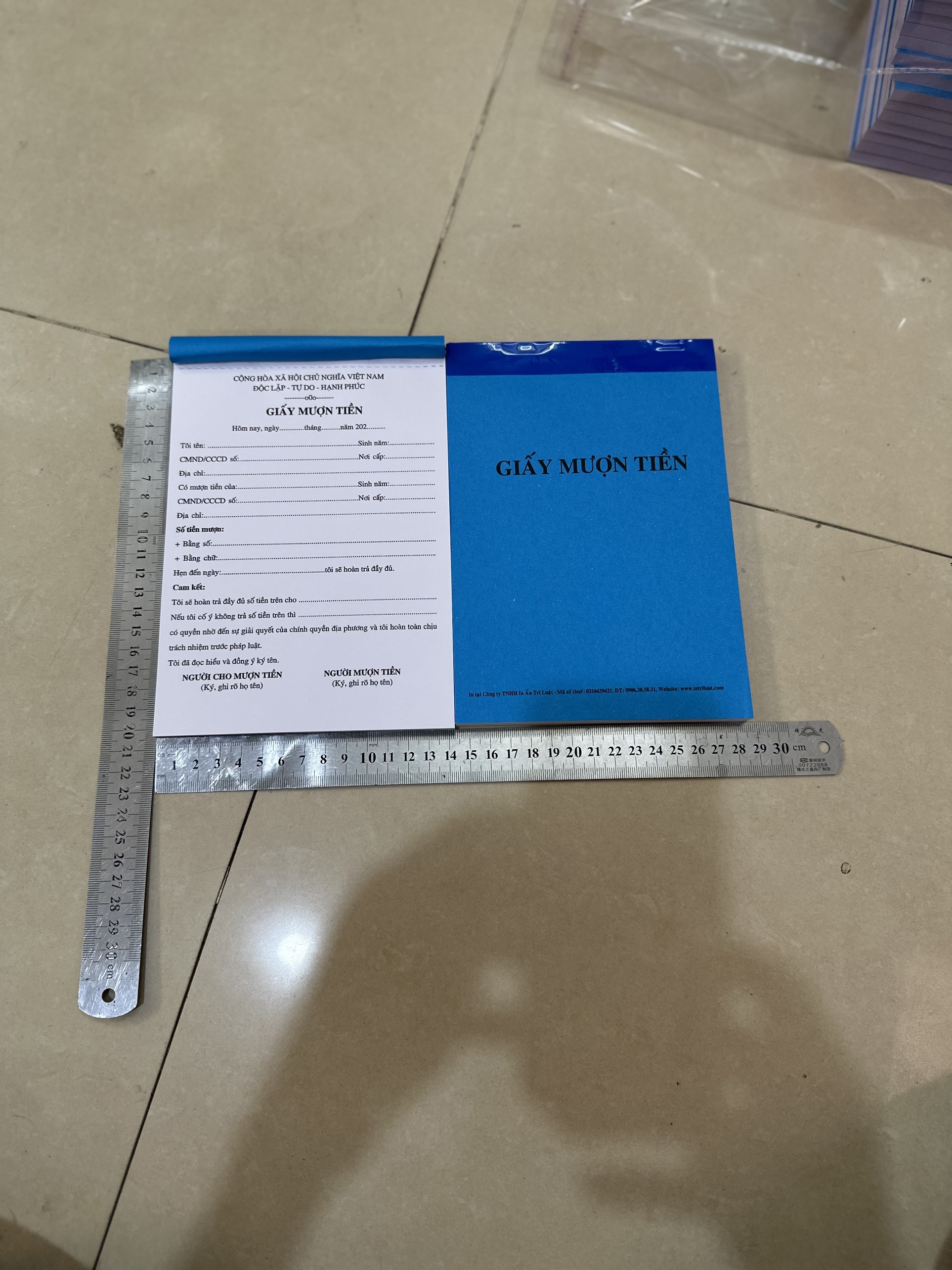 Giấy Mượn Tiền 1 liên và 2