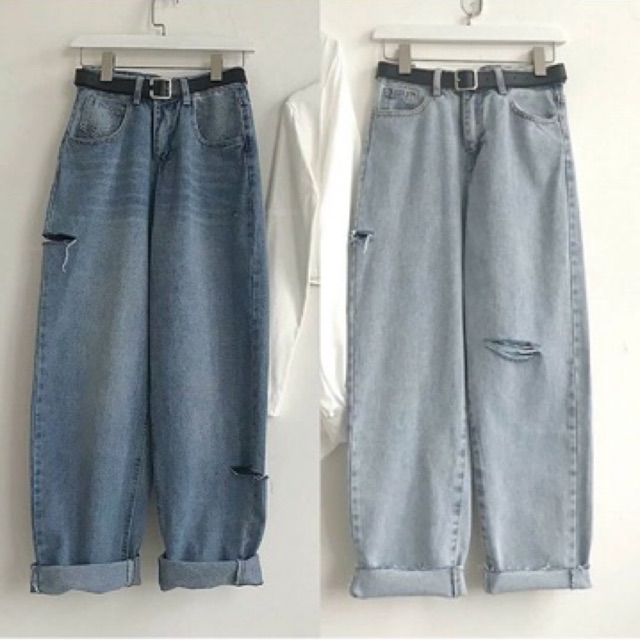 ☀️ baggy jeans ống suông lưng cao rách 2pt