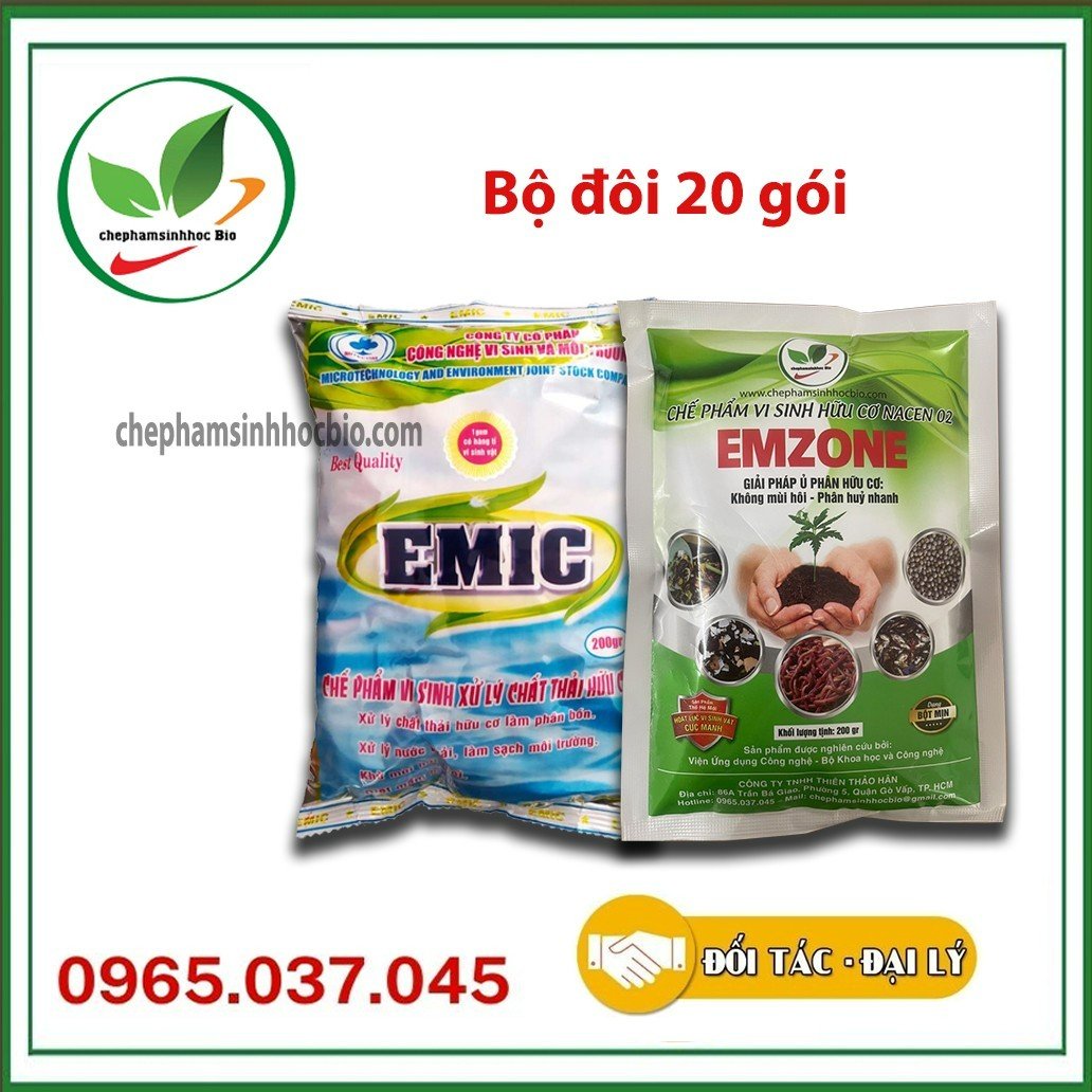 Combo bộ đôi 20 gói. Bộ đôi chế phẩm sinh học EM(Emic)+Emzone. Gói 200gr