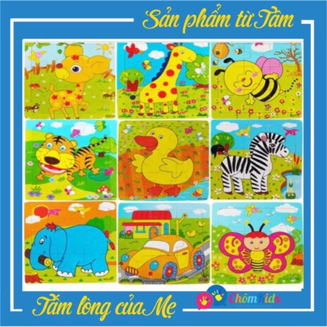 Tranh ghép gỗ 9 miếng cho bé phát triển tư duy sáng tạo, đồ chơi gỗ, chôm kids
