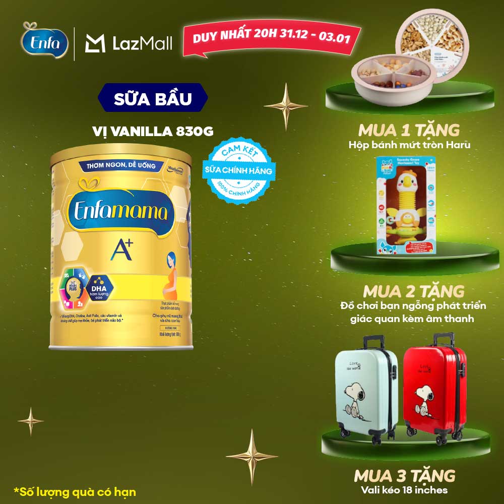 DUY NHẤT 31 12-03 01 MUA LÀ CÓ QUÀ Sữa bầu Enfamama A+ 830g hương Vani