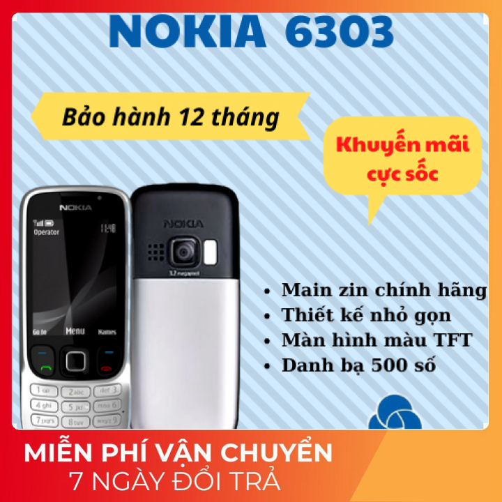 Điện thoại độc cổ Nokia 6303 cũ vỏ kim loại giá rẻ nghe gọi tốt