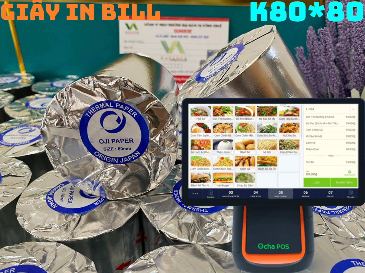 Giấy in máy ocha k80x80 giấy in bill cuộn bự 8080 giấy in đơn hàng 80x80 giấy nhiệt k80 giấy in nhiệt 80mm in đơn livestream