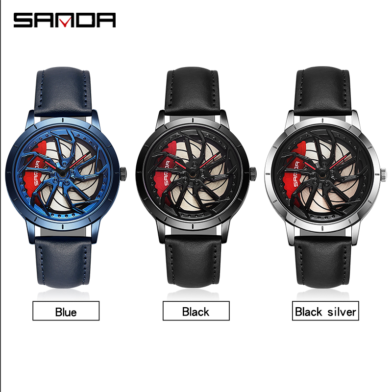 Đồng Hồ Nam SD1086 Chống Nước Mặt Tròn Mô Phỏng Bánh Xe Đua Dây Kim Loại Không Rỉ Màu Sắc Trẻ Trung Thời Trang
