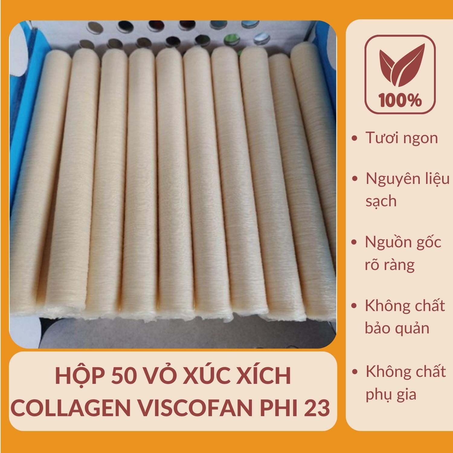Hộp 50 cuộn vỏ xúc xích Collagen Viscofan Phi 24. Đảm bảo hàng chuẩn