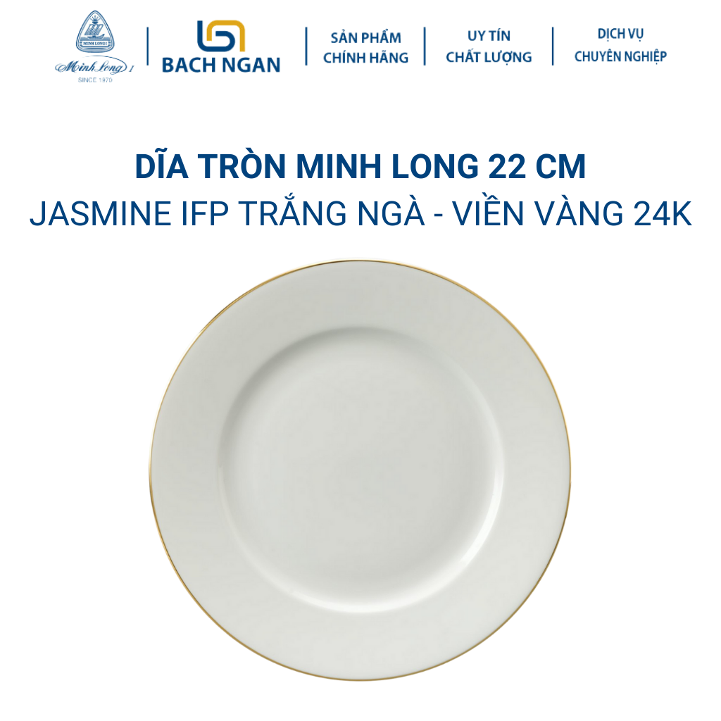 Dĩa tròn minh long 22 cm jasmine ifp chỉ vàng