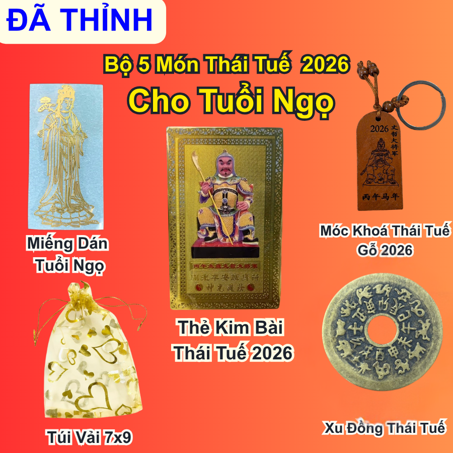< Đã Khai Quang > Túi Kim Bài Thái Tuế Năm Ngọ 2026 Cho Tuổi Ngọ - Tặng Xu Thái Tuế - 12 Con Giáp - SP008203