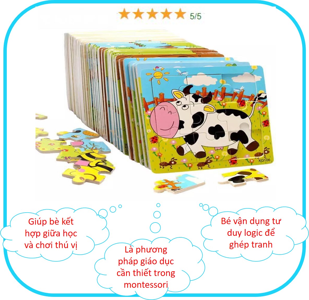 Combo 10 tranh ghép hình 9 miếng cho bé - giao ngẫu nhiên các hình khác nhau, 9 miếng ghép tranh cho bé