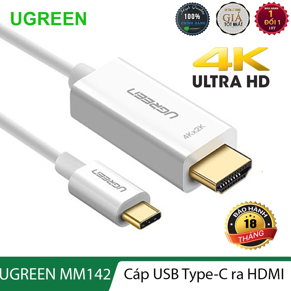 Cáp chuyển đổi usb type-c to hdmi hỗ trợ 4k, 3d dài 1,5m ugreen 30841 cao cấp