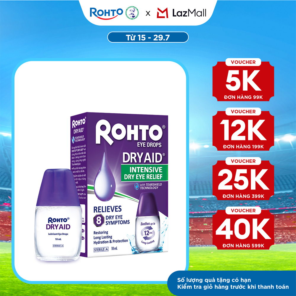 Nước nhỏ mắt dưỡng ẩm, giảm khô mắt chuyên sâu Rohto Dry Aid 10ml