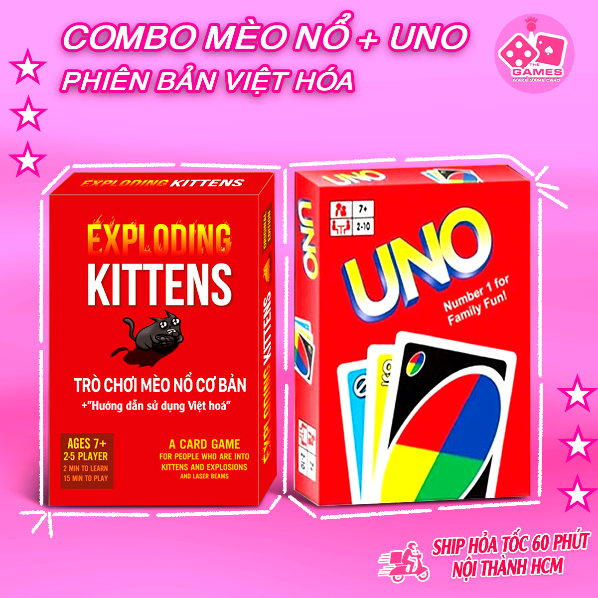 COMBO Mèo Nổ + UNO phiên bản tiếng việt lá bài dày hàng cao cấp