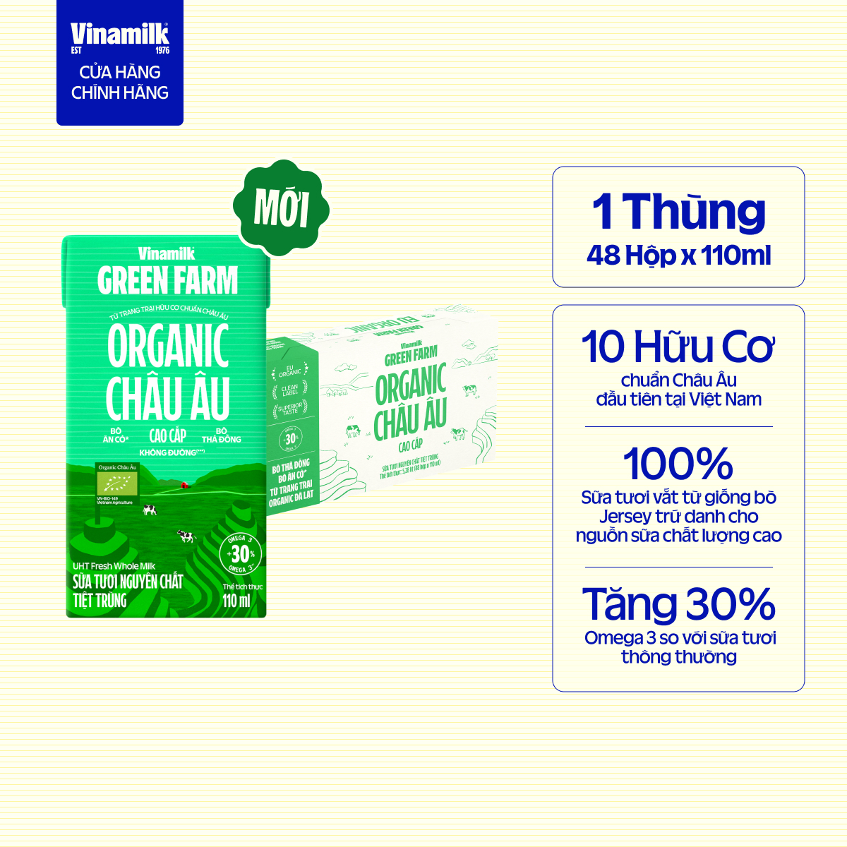 Sản Phẩm Mới Thùng 48 hộp Sữa tươi tiệt trùng Vinamilk GreenFarm Organic 110ml