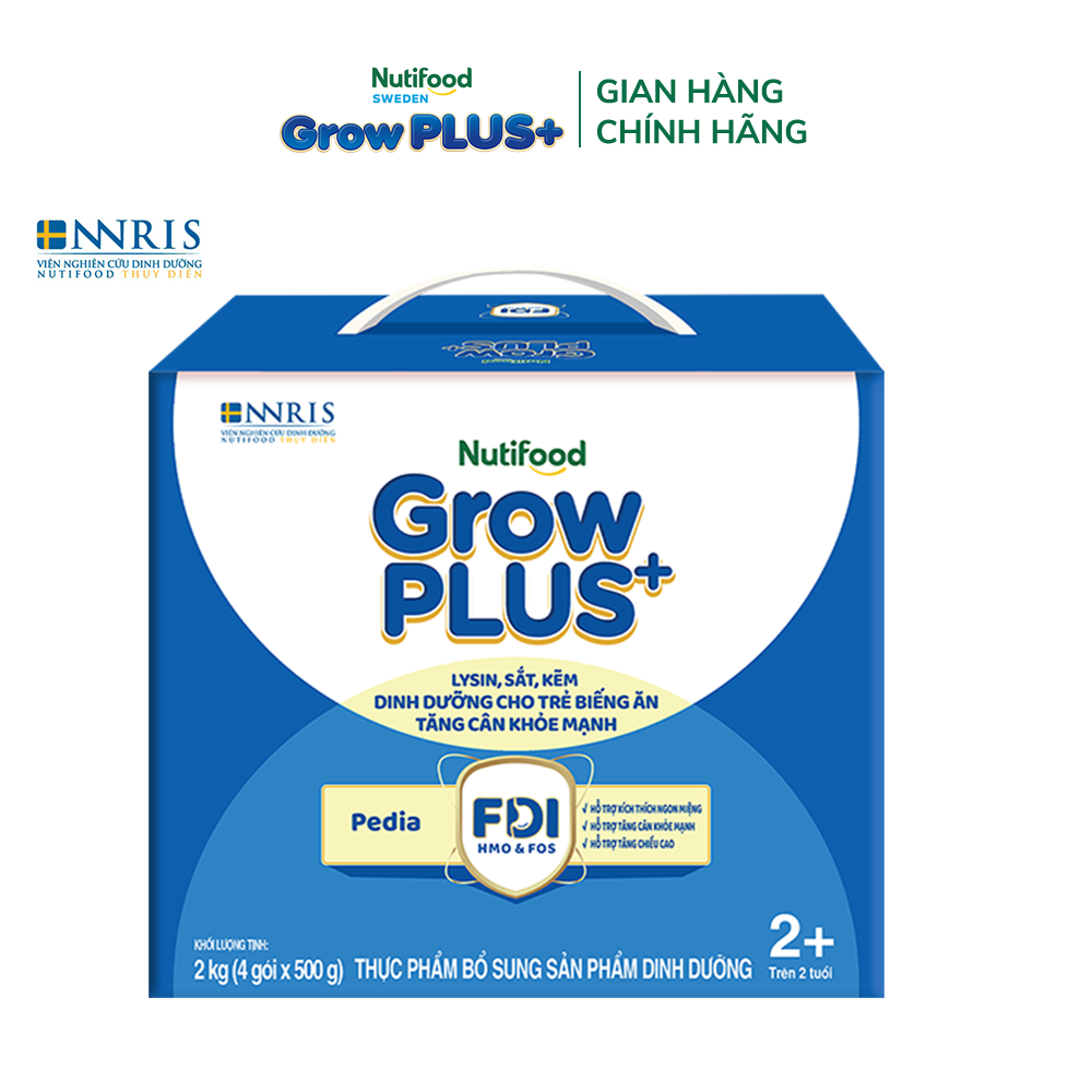 Sữa Bột Nutifood GrowPLUS+ Biếng Ăn (Xanh) 2+ - Hỗ Trợ Kích Thích Ngon Miệng, Tăng Cân Khỏe Mạnh (Hộp 2 Kg)