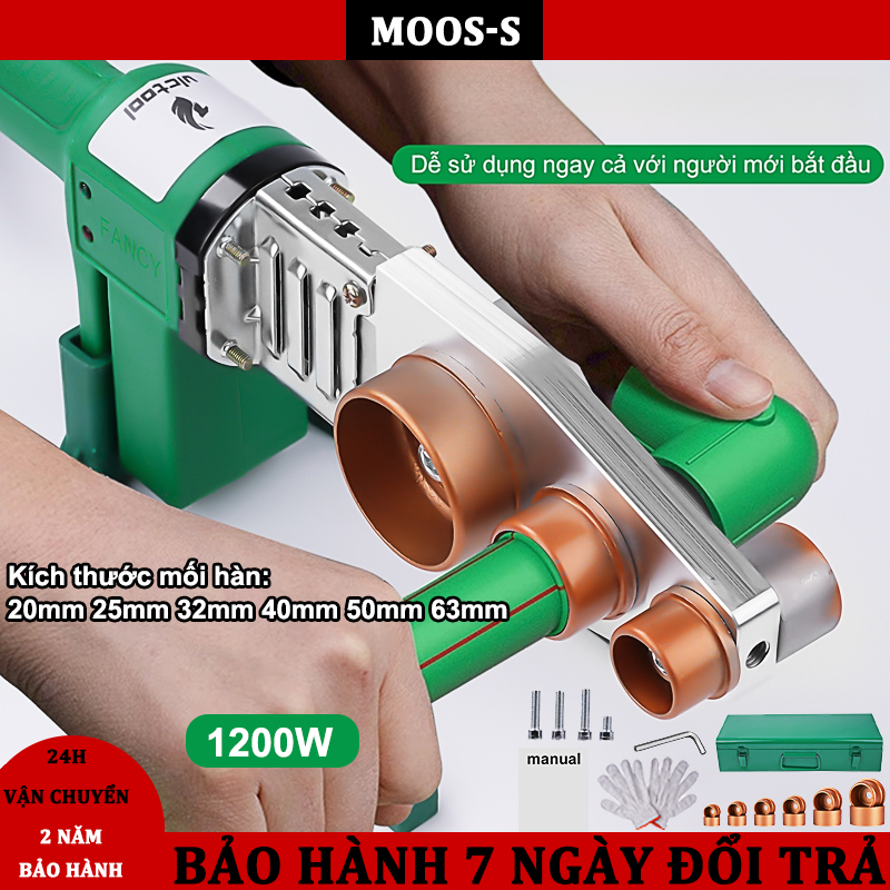 Máy hàn nhiệt ống nước ppr 20-63mm,máy hàn ống nước nóng ppr 1200w,máy hàn ống nhiệt ppr,Máy nóng chảy nhiệt tĩnh,Với 6 loại đầu hàn chuyên nghiệp