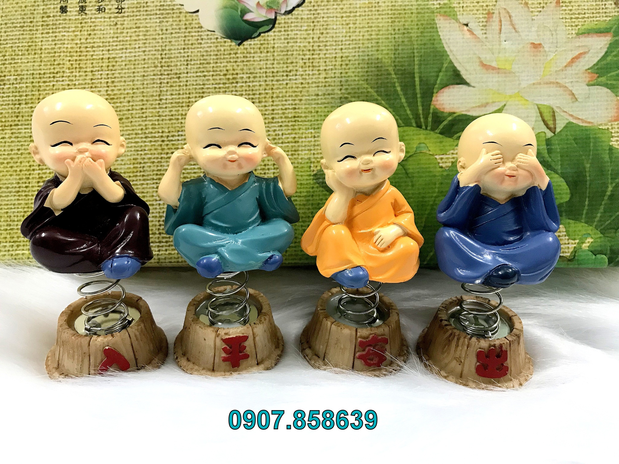 Bộ 4 chú tiểu tứ không tọa đế lò xo