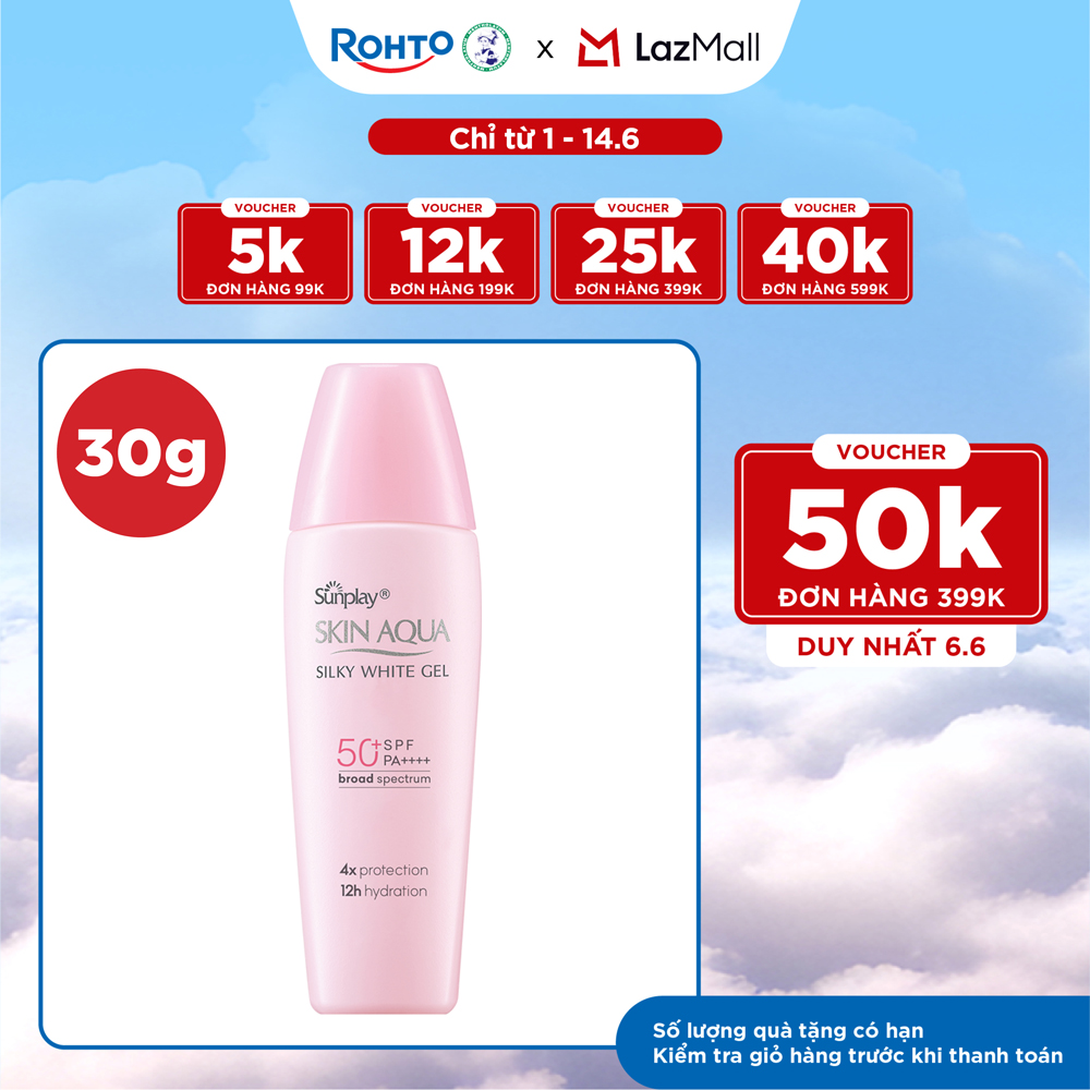 Kem chống nắng Skin Aqua dưỡng trắng  dưỡng ẩm, dùng hàng ngày dạng gel Sunplay Skin Aqua Silky White Gel Eco Việt Nam SPF 50, PA++++ 30g
