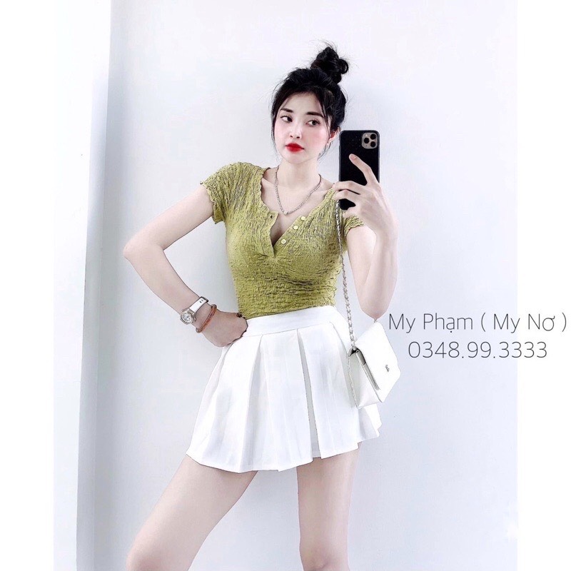 Áo Thun Xốp Croptop Cúc Ngực Hàng Đẹp Tôn Dáng