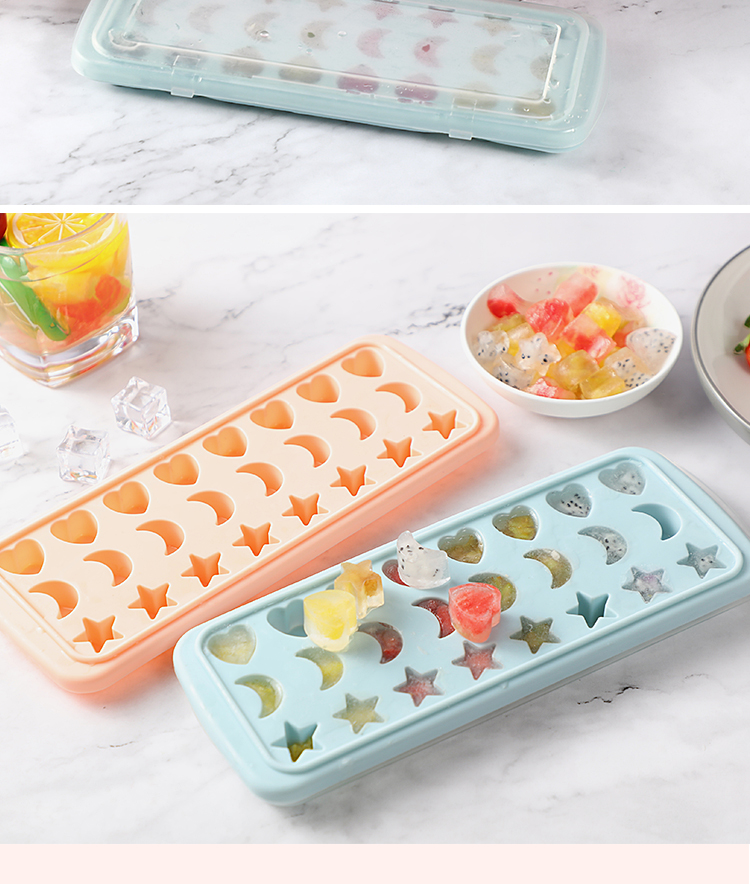 Khay Làm Đá Silicon 14 Ô Kèm Nắp Đậy Chống Ám Mùi Tủ Lạnh Có Thể Làm Khuông Rau Câu, Làm Bánh Tiện Lợi