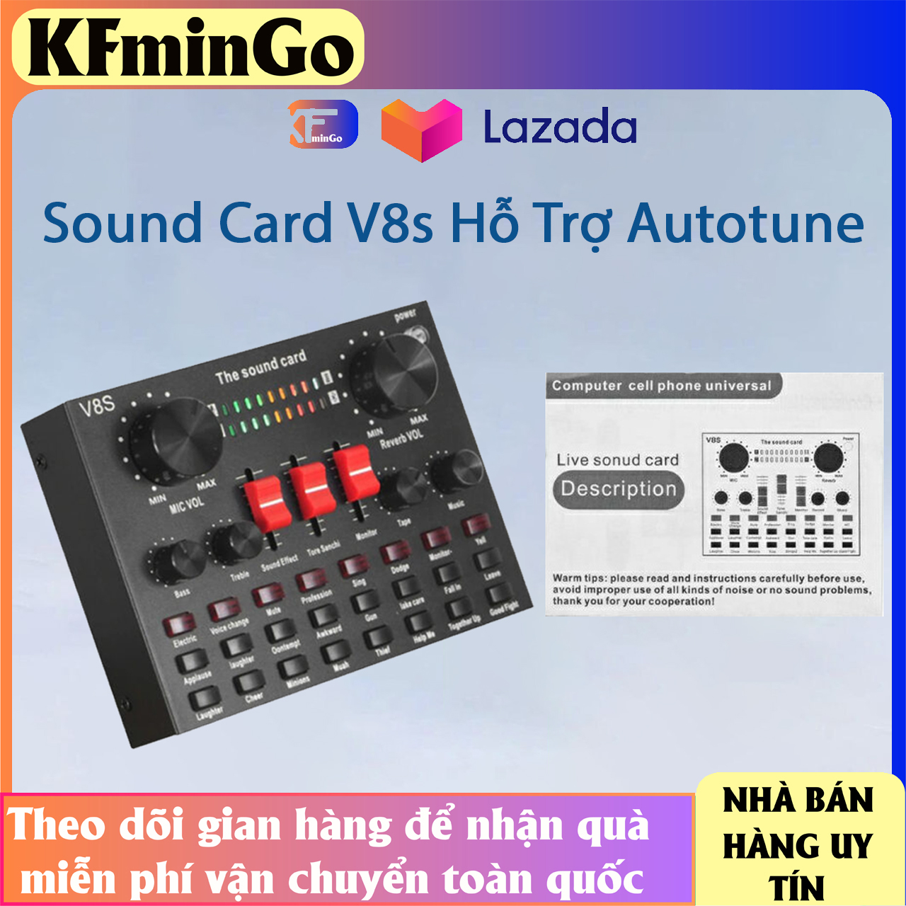Sound card v8s hỗ trợ autotune, hát thu âm, livestream, dễ dàng sử dụng, độ bền cao. bảo hành 12 tháng