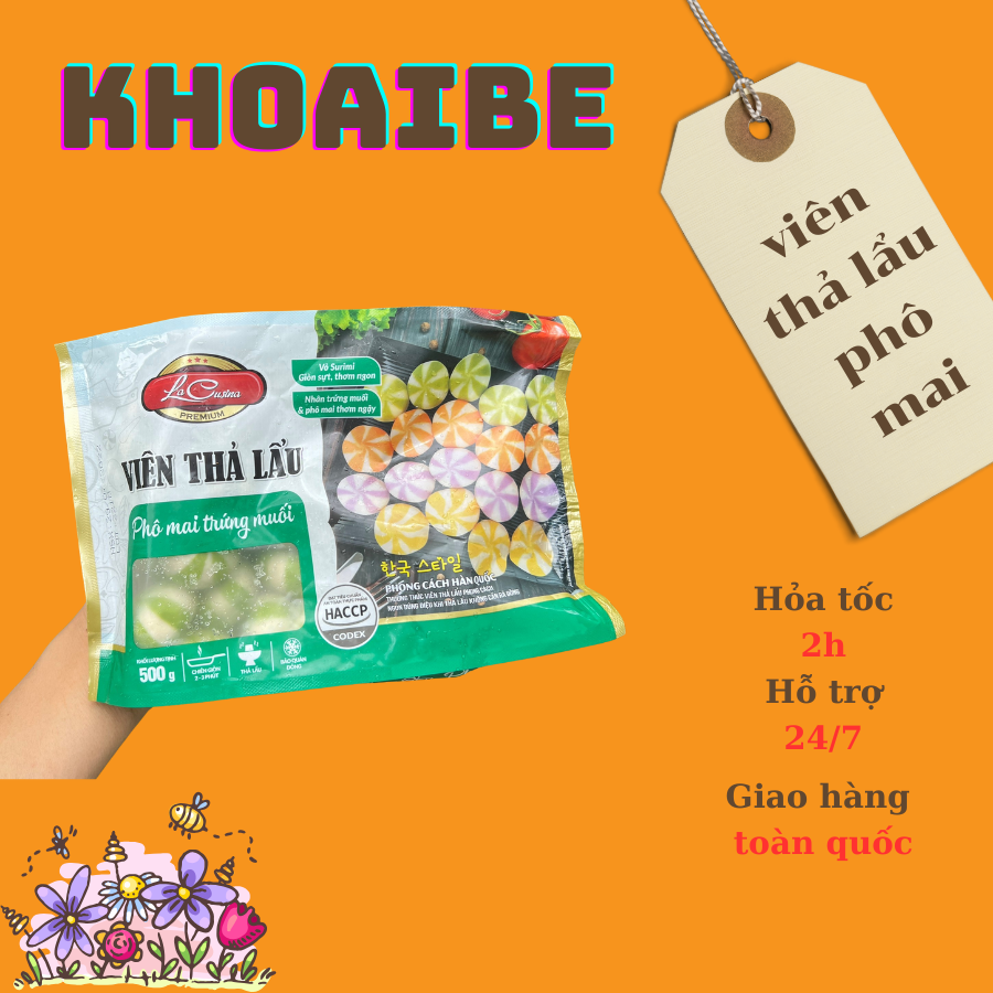 Viên thả lẩu trứng muối phô mai hãng lacusina màu xanh ( túi tách lẻ 250gr)