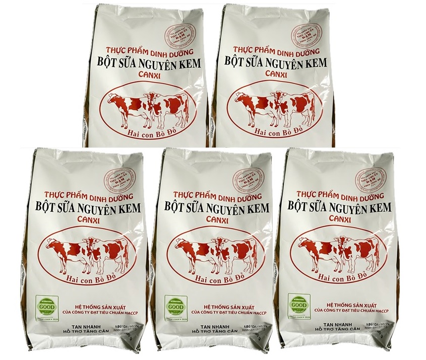 Combo 5 bịch sữa bột nguyên kem Hai Con Bò đỏ