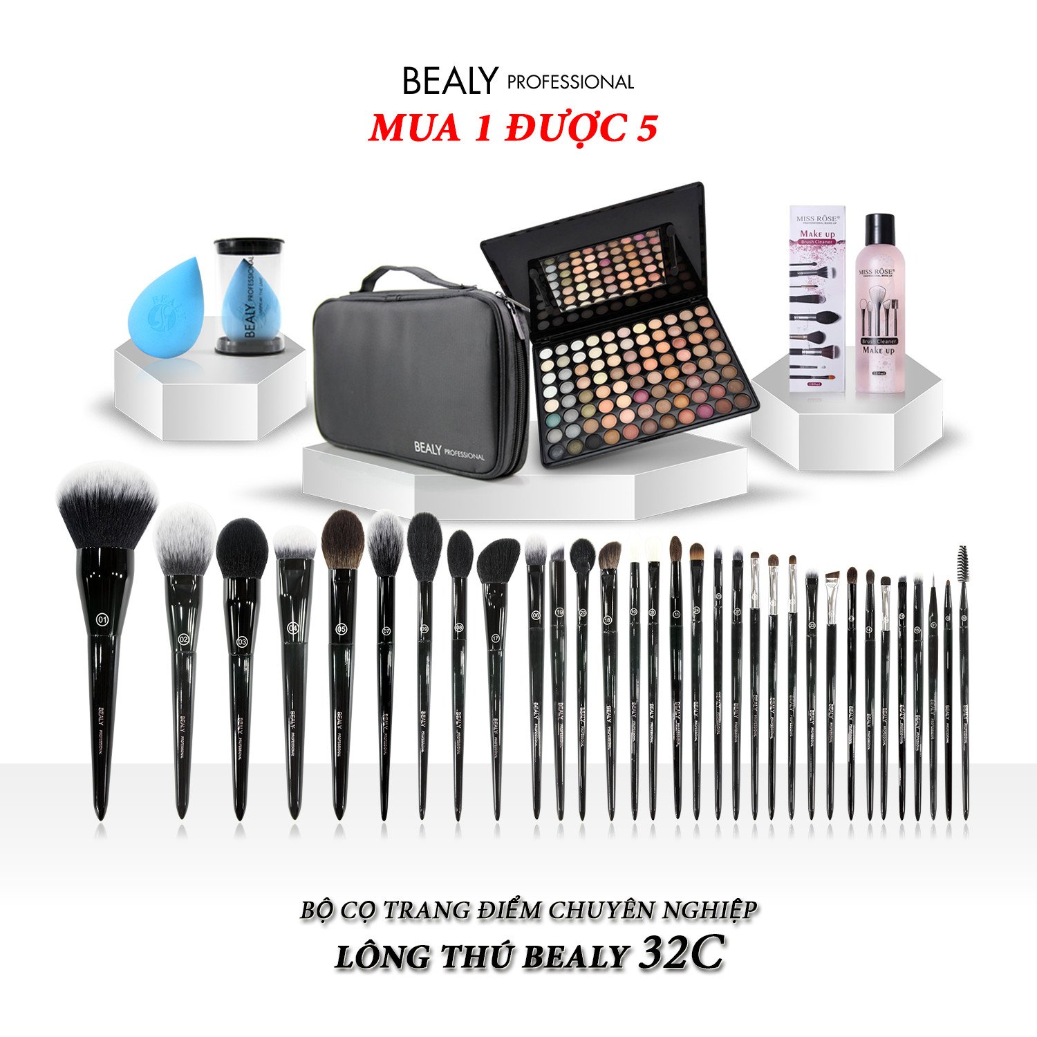 Bộ cọ trang điểm xếp lớp lông thú bealy 32c