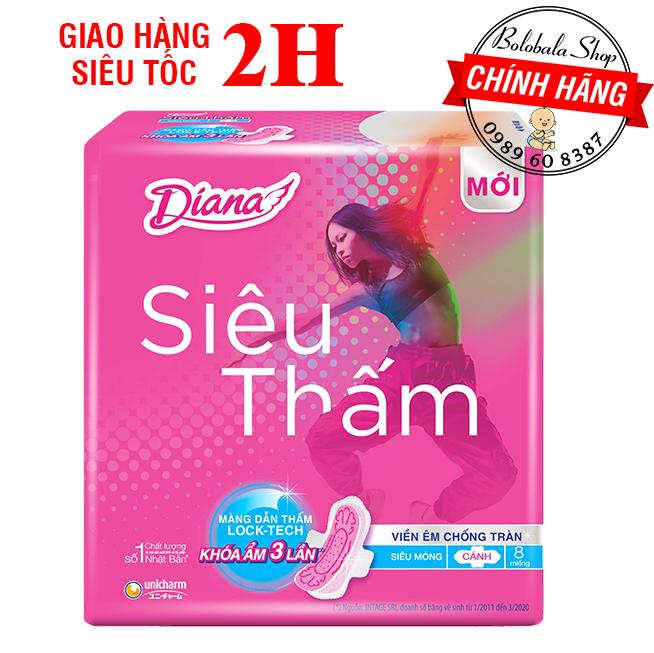 Băng vệ sinh DIANA siêu thấm siêu mỏng cánh 23cm khóa ẩm 3 lần (Hàng khuyến mãi)