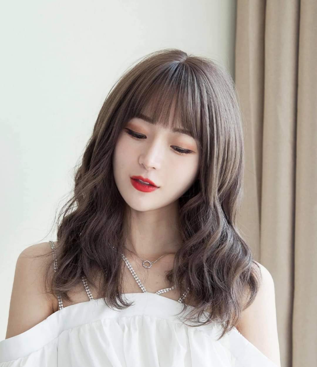 Tóc giả nữ nguyên đầu xoăn sóng ngang vai, tóc giả bộ cả đầu mái thưa, tóc giả xù mì