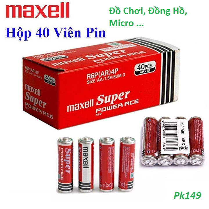 Pin aa 2a lr6 maxell pin tiểu lớn micro karaoke, đồ chơi, đồng hồ ... 1 hộp 40 viên