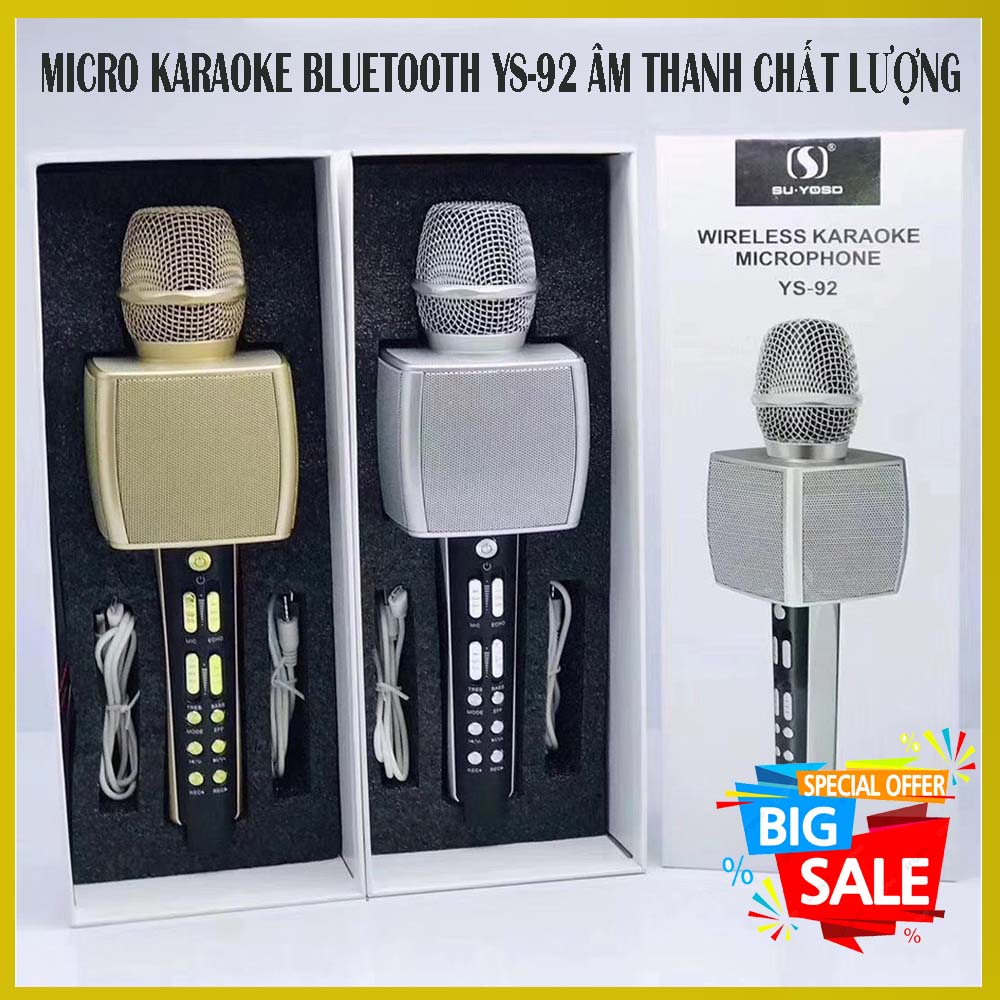 Micro karaoke chuyên nghiệp ys 92, loa bluetooth, loa karaoke, mic loa bluetooth, loa bluetooth 3 trong 1 âm thanh cực đỉnh - hát cực hay, lọc tiếng ồn cực hay- kèm loa- âm vang - ấm - mic, bảo hành 1 đổi 1.