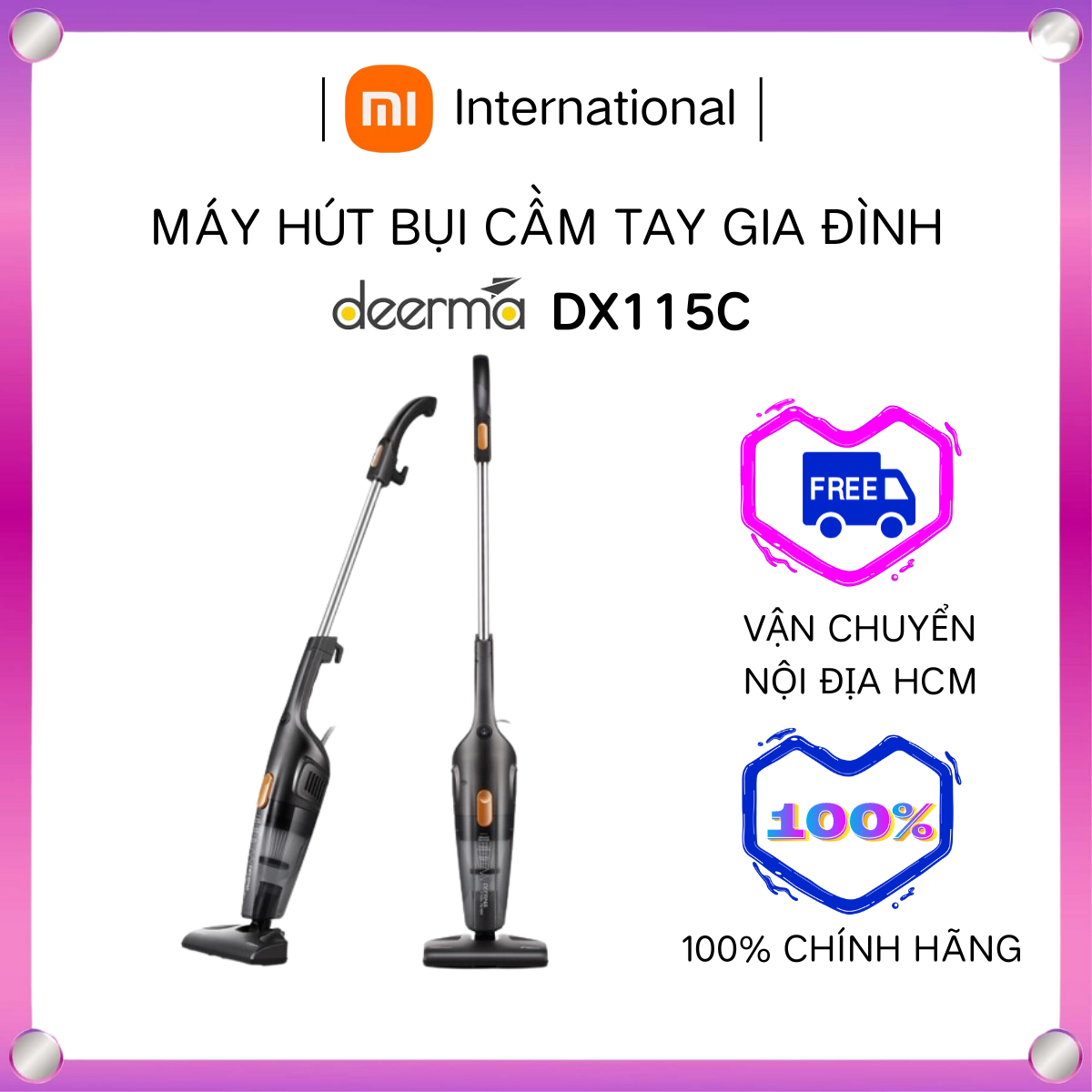 Máy hút bụi cầm tay gia đình Deerma DX115C / DX118C công suất lớn tới 400W tặng bộ đầu hút bụi dễ dà