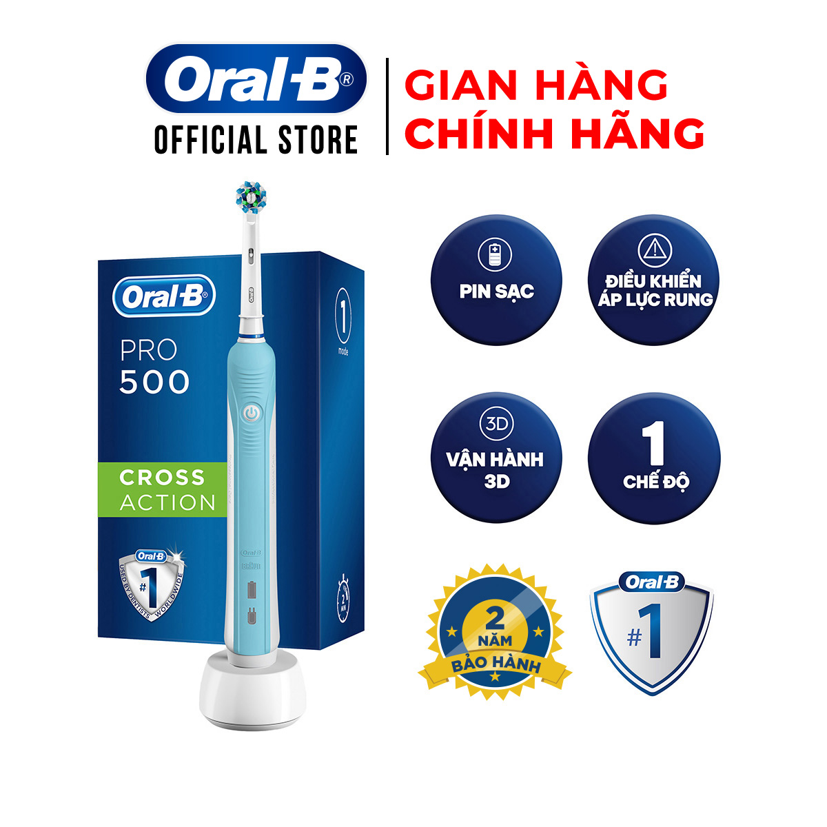 Bàn chải đánh răng điện oral-b pro 500 d16.513- hàng chính hãng 100% bảo hành 24 tháng