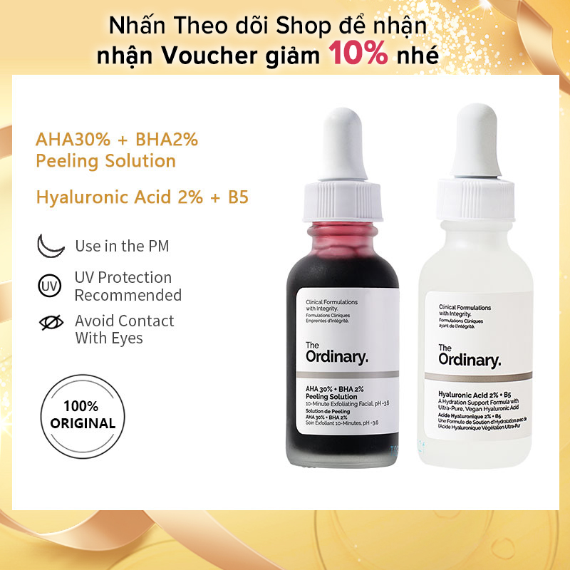 Bộ Dung Dịch Lột Da Khô Thông Thường, Dung Dịch Lột AHA30 % + BHA2 % 30Ml & Axit Hyaluronic 2% + B5 -30Ml