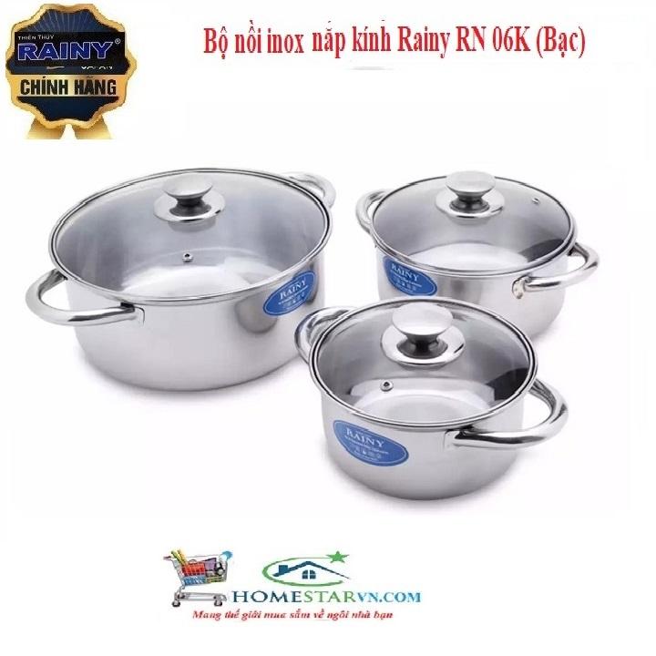 Bộ 3 nồi inox nắp kính rainy rn06tt