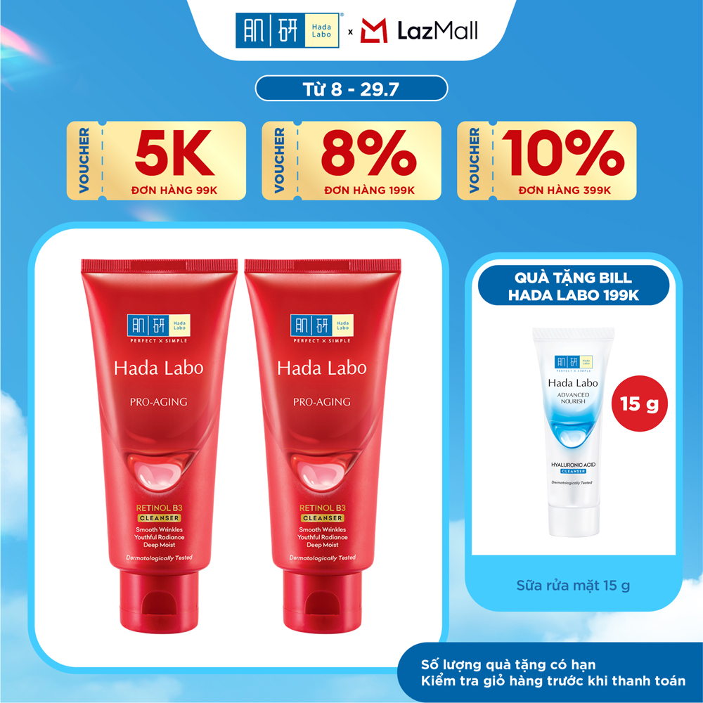 [VB] Bộ 2 Sữa rửa mặt cải thiện dấu hiệu lão hóa dạng kem Hada Labo Pro-Aging Retinol B3 Cleanser 80g