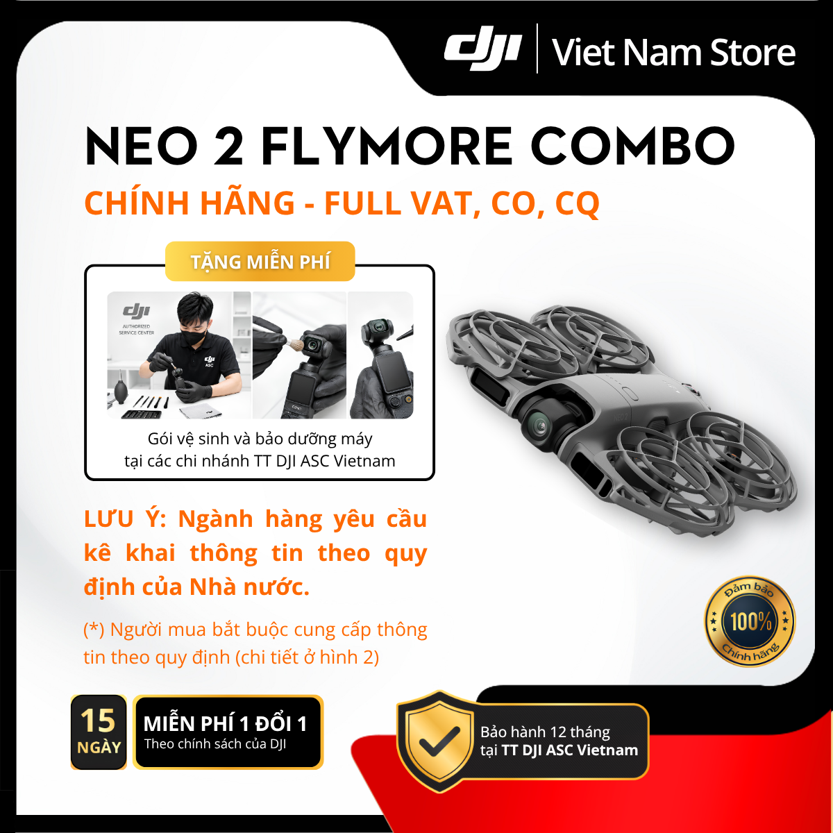 [Full VAT CO CQ] DJI Neo 2 Fly More Combo | Quay 4K/60fps, ActiveTrack AI, Điều khiển theo cử chỉ